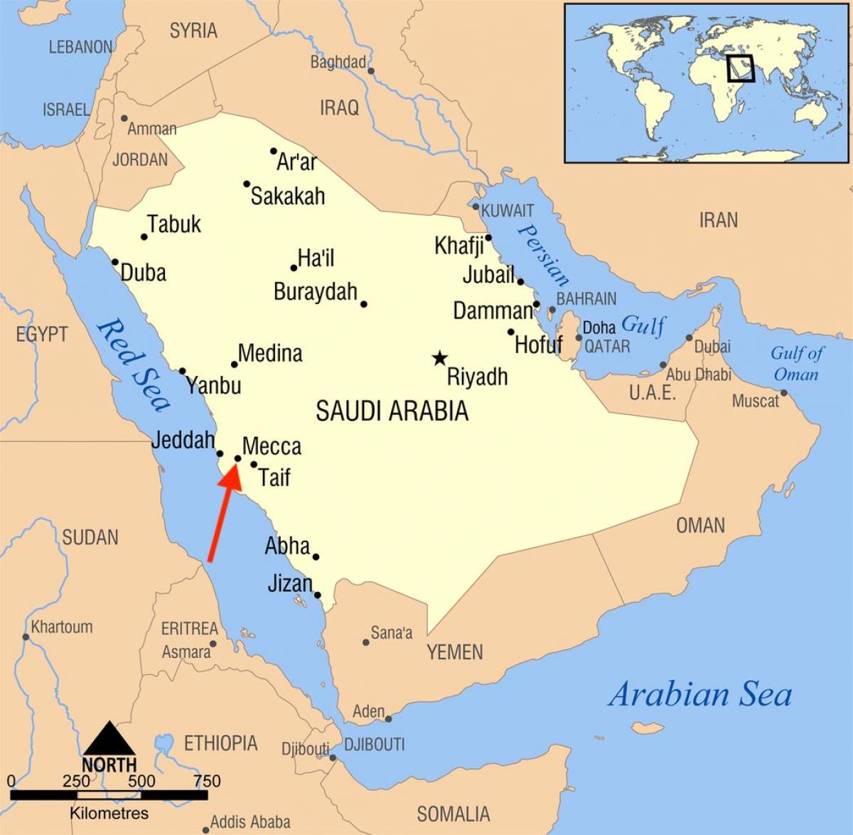 Мекка (Мекка) на карте Саудовской Аравии